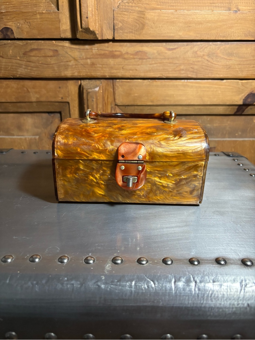Vintage Marbled Lucite Box Bag with Top Handle